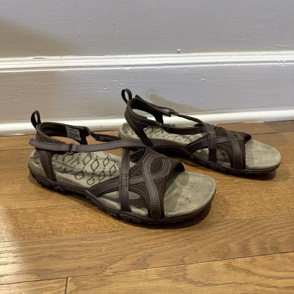 Merrell Bracken Turbulence Memory Foam Brown Strappy Women Sandals Size 10